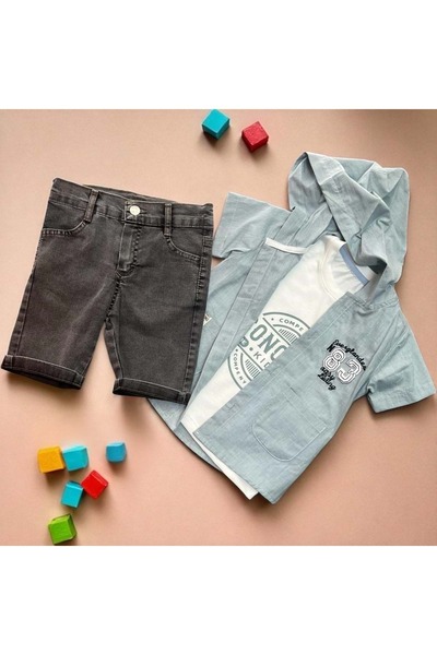 Babexi 83 БРОДЕРЕНА РИЗА И КОМПЛЕКТ ШОРТИ ПАНТАЛОНИ Сини