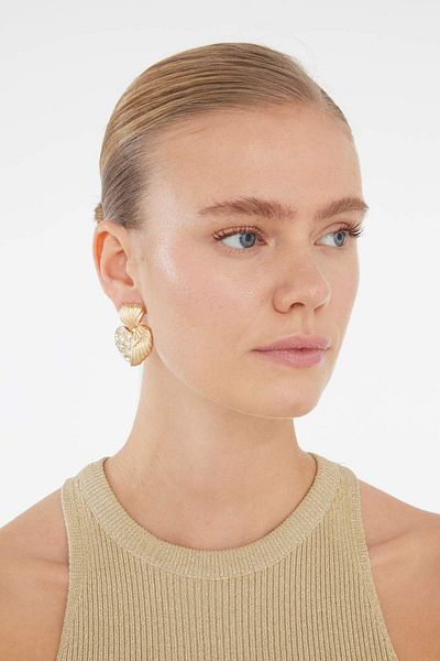 DeFacto Women's 2-Piece Stone Gold Earrings E1457Axns