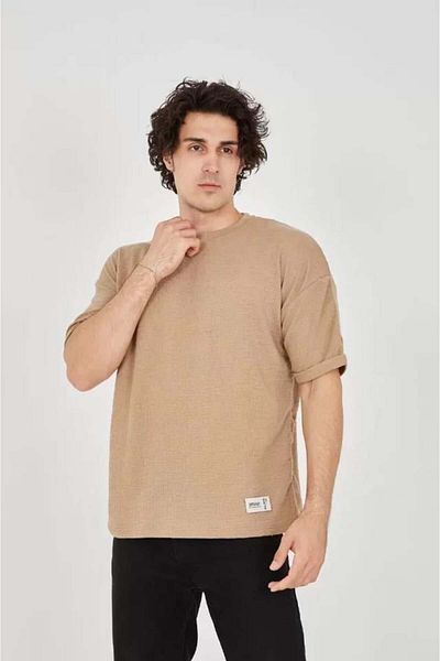 modamtn Unisex Jacquard Fabric Comfortable Sleeve T-Shirt - Brown
