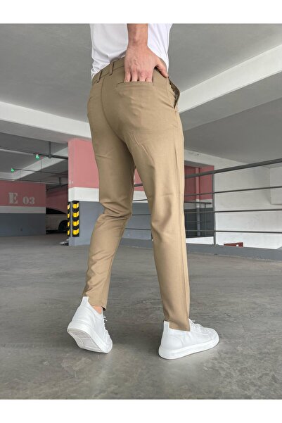hello7 Erkek Kaliteli Camel Renk Likralı Italyan Kesim Her Ortama Uygun Şık Ve Rahat Kumaş Pantolon
