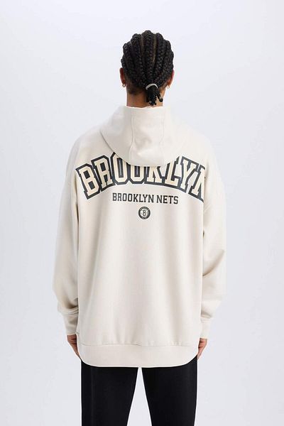 DeFacto DeFactoFit NBA Brooklyn Nets Hanorac oversize cu glugă, cu glugă, din țesătură pentru scafandru, pentru sportiv D67