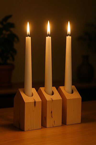 WOODY WOOD DESİGN Home Serisi Mumluk, Şamdan, Dekoratif Mumluk, Ahşap Mumluk,...