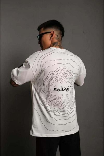 MODAVERA Tricou oversize cu imprimeu la spate pentru bărbați - alb