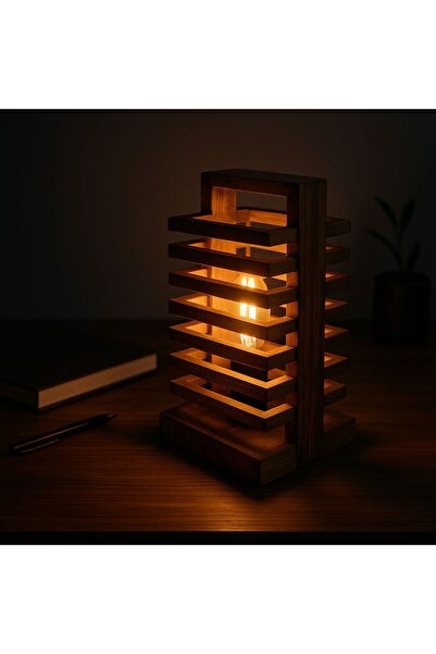 WOODY WOOD DESİGN Line Serisi Masa Üstü Aydınlatma, Masa Lambası, Ahşap Masa ...