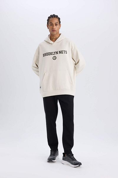 DeFacto DeFactoFit NBA Brooklyn Nets Hanorac oversize cu glugă, cu glugă, din țesătură pentru scafandru, pentru sportiv D67