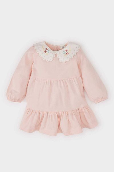 DeFacto Rochie din twill cu mânecă lungă cu guler pentru fetiță, broderie cu flori D9565A525SP