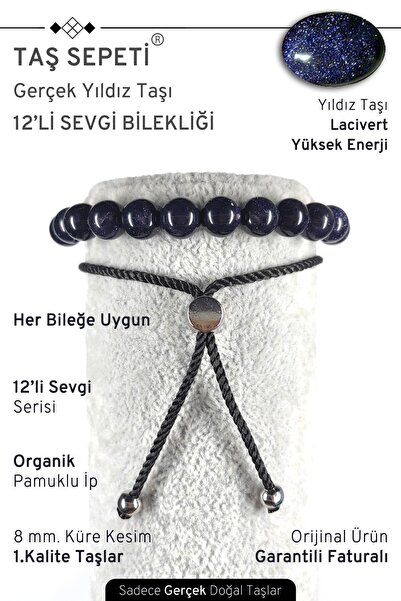 TAŞ SEPETİ 12'li Mutlak Sevgi Serisi Gerçek Yıldız Taşı Lacivert Unisex Ayarl...