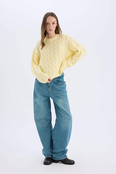 DeFacto Coool Regular Fit Crew Neck Hair Braided Knitwear Sweater E4604Ax25Sp