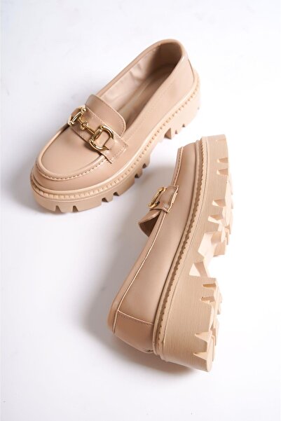 Mubiano MB1180-N Kalın Taban Nude Tokalı Kadın Kolej Loafer