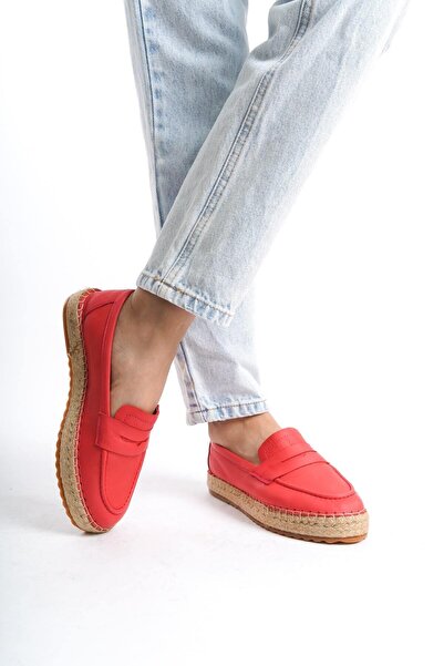 Mubiano Hakiki Deri MBSVK23A001-MRC Kadın Mercan Espadril & Babet