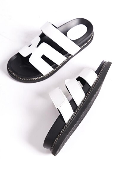 Mubiano Genuine Leather Mb3838-B Orthopedic Sole Women's White Slippers