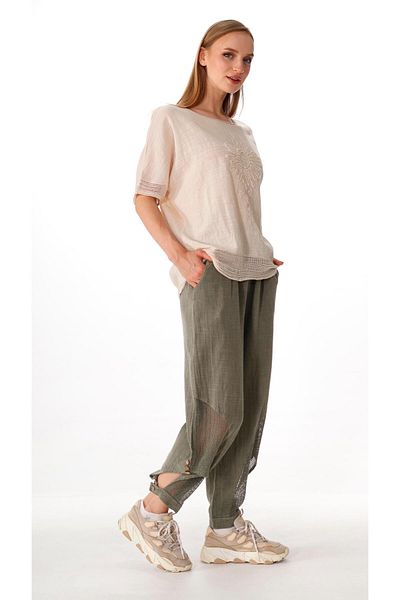 shE tekstil Leg Mesh Linen Shalwar Khaki