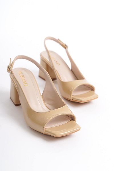 Mubiano Mbhrn504-N Women's Open Back Patent Leather Nude Heeled Shoes
