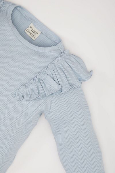 DeFacto Geripptes Camisole-T-Shirt für Babys – Langarm, Rundhalsausschnitt, Rüschen D9381A525SP