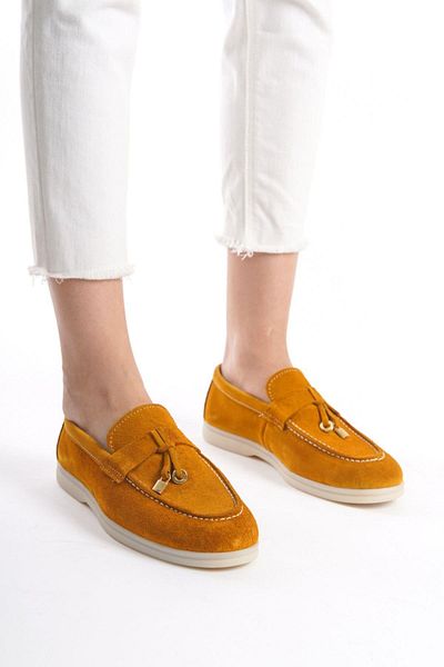 Mubiano Collection Mubiano Genuine Leather Collection Mocasini și balerină din piele intoarsa pentru femei Mustard -MCKRY1410-HRD