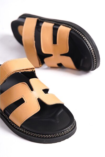 Mubiano Genuine Leather Mb3838-N Orthopedic Sole Women's Nude Slippers