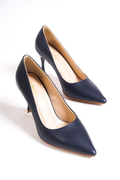 Mubiano Genuine Leather Mb971-Lcv Women's Thin 9 cm Heels Navy Blue Stiletto & Heels Shoes