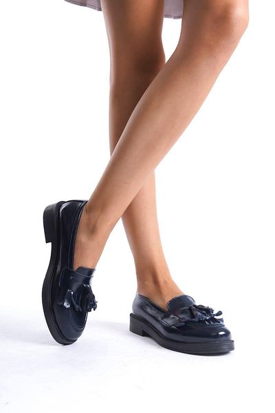 Mubiano Collection Mubiano Genuine Leather Collection Women's Tassel Detailed Patent Leather Ballerina & Loafer Navy Blue - Mcsdd027 - Lcv