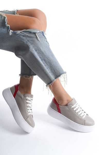 Mubiano Piele autentică MB6303-GK Pantofi și pantofi sport pentru femei cu talpă groasă, gri roșu