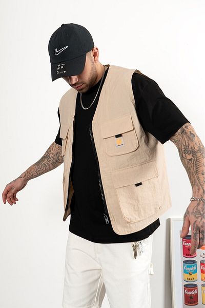 UKHWD SUPPLY Beige Multi-Pocket Utility Cargo Men's Vest