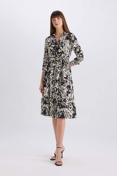 DeFacto Rochie midi cu mâneci lungi și model de guler de cămașă E5995AX25SP