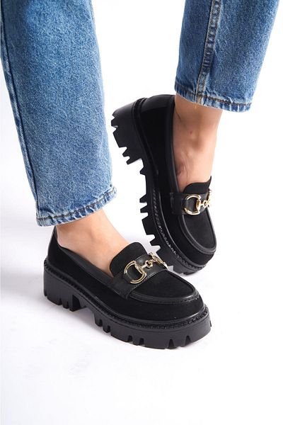 Mubiano MB1170-S Mocasini de lux pentru colegiu pentru femei, cu talpă groasă, cu cataramă din piele intoarsa