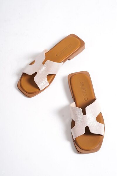 Mubiano Dámské ploché pantofle z pravé kůže MBGVN656PDRSM