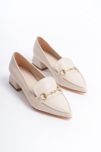 Mubiano MBHSN8084-BJ Pantofi de damă, cu toc bloc scurt, cu detaliu de cataramă, bej