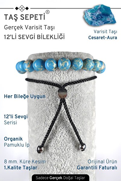 TAŞ SEPETİ 12'li Mutlak Sevgi Serisi Gerçek Varisit Taşı Unisex Ayarlı Bileklik