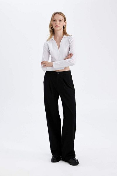 DeFacto High Waist Double Pocket Wide Leg Classic Trousers - D4360Ax25Sp