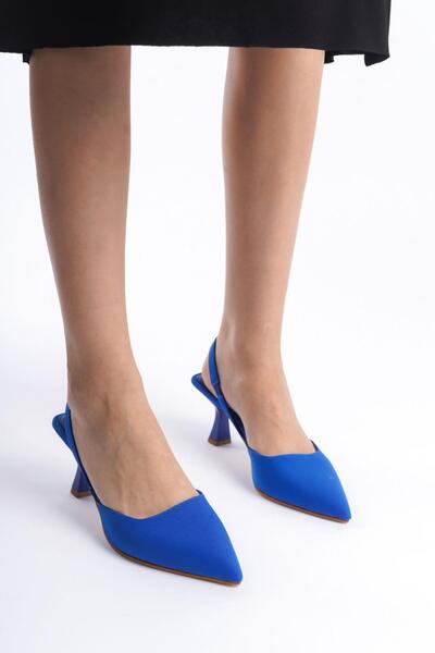 Mubiano MBLNR703-M حذاء نسائي مفتوح من الخلف بمقدمة مدببة من الساتان الأزرق و...