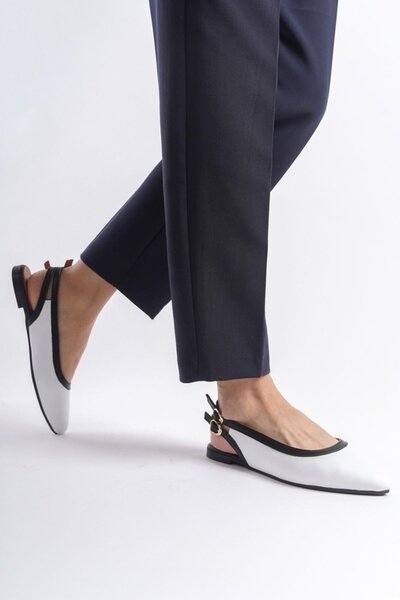 Mubiano Collection Mubiano Колекція справжньої шкіри Жіночі балетки Білий/Чор...