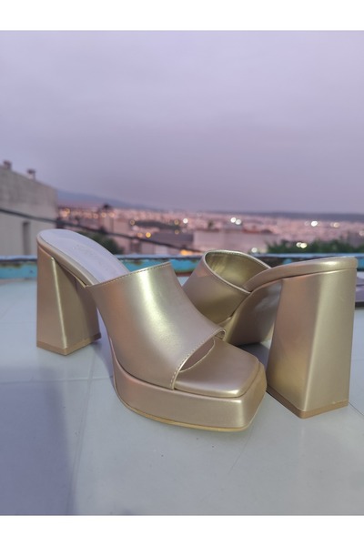 ŞAWURO Gold Women Evening Dress Shoes Platform Slippers Plating Heel Heel Height 11 cm