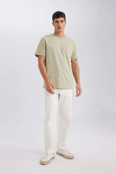 DeFacto 100% Cotton Regular Fit Crew Neck Pocket Detail Basic Plain Short Sleeve T-Shirt D4797Ax24Au