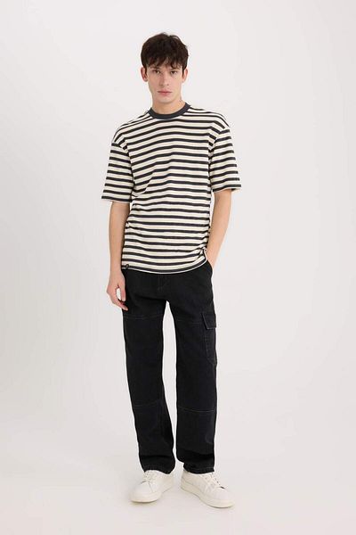 DeFacto Boxy Fit Crew Neck Striped Short Sleeve Heavy Fabric T-Shirt B5910Ax25Sp
