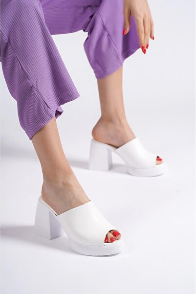 Mubiano 845-B Thick Sole White Platform Women's Slippers