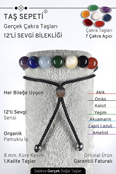 TAŞ SEPETİ 12'li Mutlak Sevgi Serisi Gerçek Çakra Doğal Taşları Unisex Ayarlı...