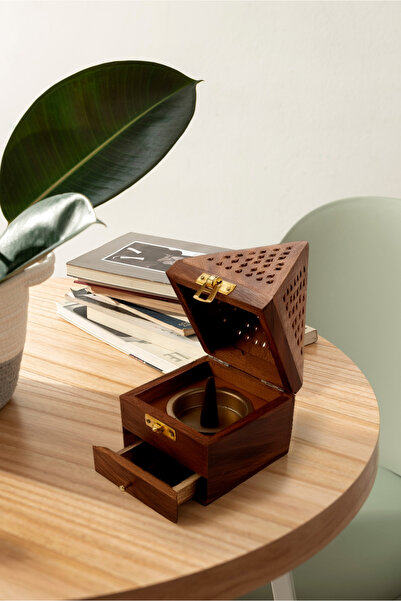 Asafora Hediyelik Pramit Model Ahşap Konik Tütsülük - Çekmeceli ve Dekoratif ...