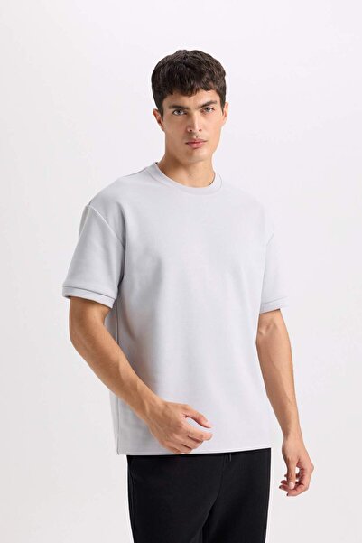 DeFacto Oversize Wide Fit Crew Neck Basic Plain Tričko s krátkým rukávem z těžké tkaniny B6494AX25SP