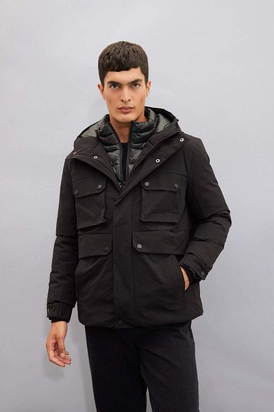 DeFacto Haine hidrofuge Slim Fit, cu glugă, cu fermoar, cu închidere cu capse, cu buzunar C7443AX24WN