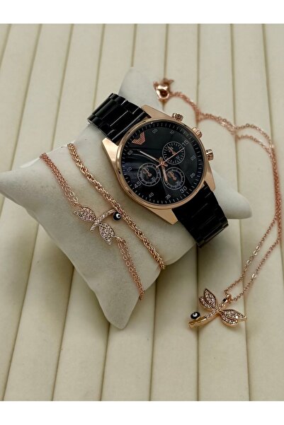 DEEPWELL ساعة يد نسائية بسوار معدني باللون الأسود والذهبي deepq13