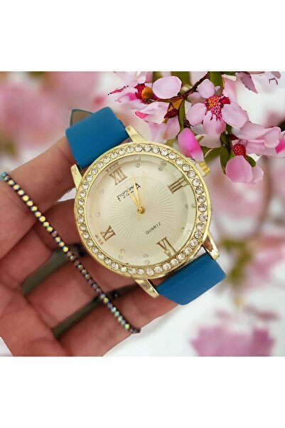 OEM Ceas elegant de damă, albastru, cu brățară inclusă