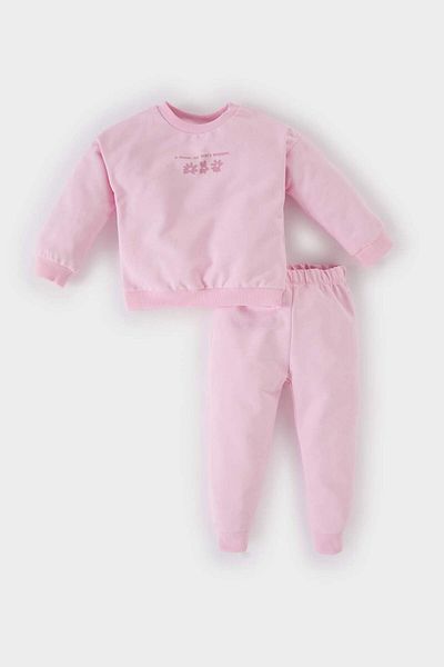 DeFacto 2-teiliges Set für Babys, Mädchen, Rundhalsausschnitt, Blumenmuster, Sweatshirt, elastische Taille, Jogginghose C2504A525SP