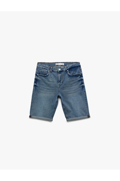 Koton Folded Leg Pocket Detailed Cotton Slim Fit Jean Shorts