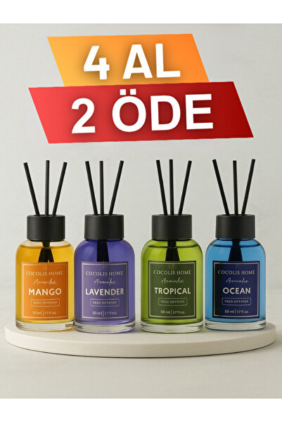 Cocolis Home 4'LÜ ÇUBUKLU ODA KOKUSU SETİ - AVANTAJLI PAKET (MANGO-LAVENDER-T...