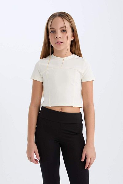 DeFacto Girls Slim Fit Slim Fit Crew Neck Short Sleeve T-Shirt D9789A825Sm