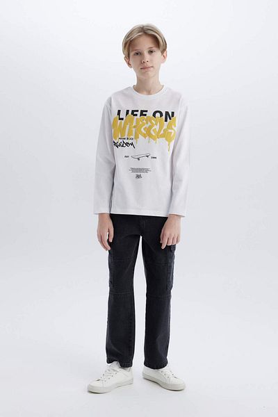 DeFacto Boy's Crew Neck Printed Long Sleeve T-Shirt D7699A825Sp
