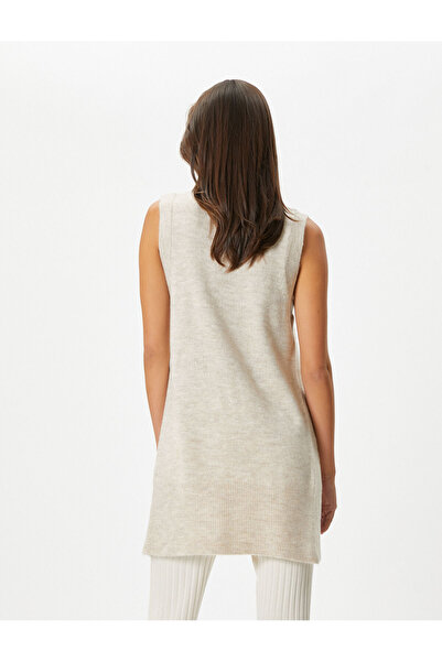 Koton Трикотажна жилетка с висока яка и странична цепка