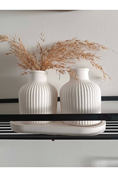 İnesit Design Pampas Vazo Takımı 2'li, Pampas Takımı; Beyaz Beton Dekorasyon,...