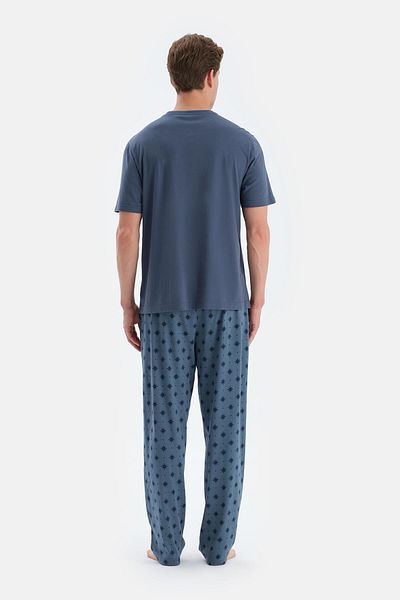 Dagi Set de pijamale cu pantaloni și tricou cu buzunar Indigo Pat și Fleto
